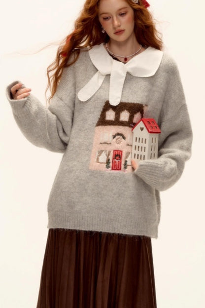 Jacquard Embroidered Wool Sweater