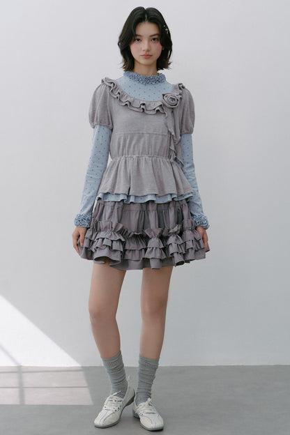 Gray Polka Dot Knitted Shirt Set-Up