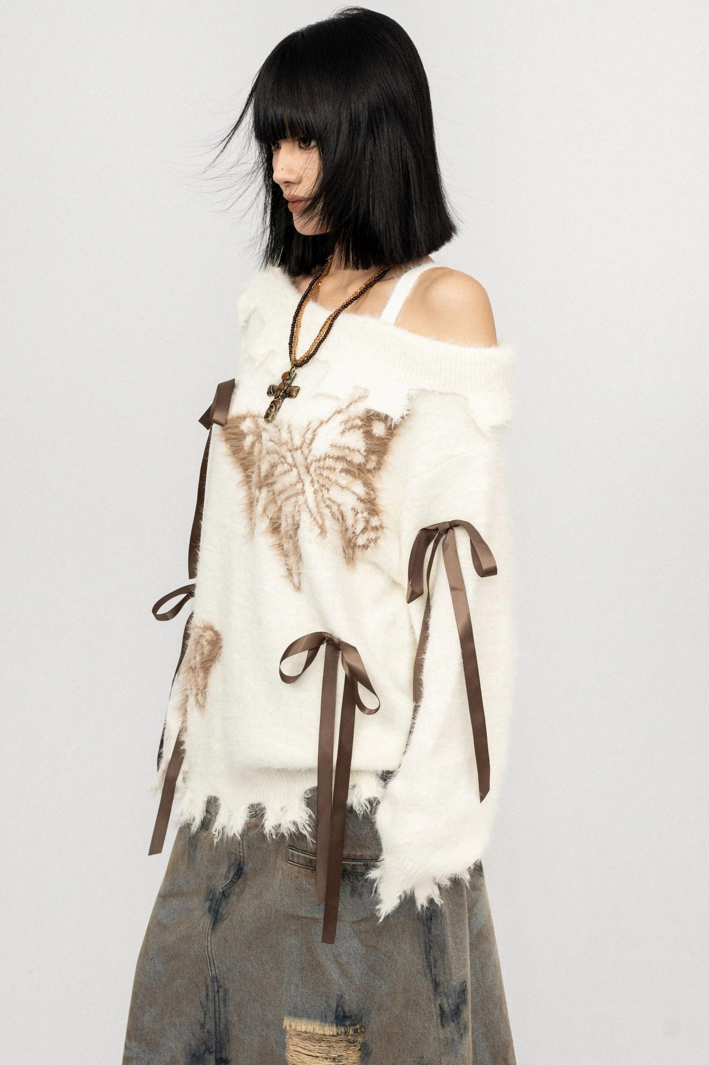 Off-The-Shoulder butterfly Loose Top