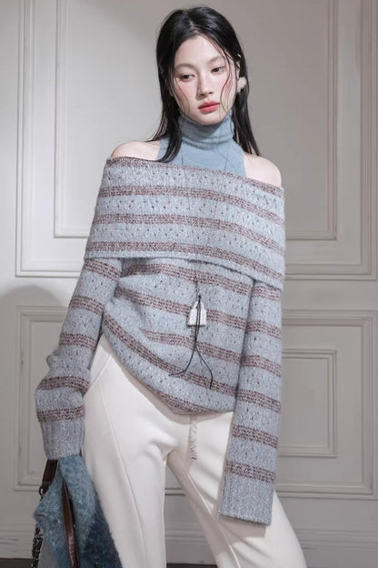 Off-Shoulder Wool Knit Vest Set