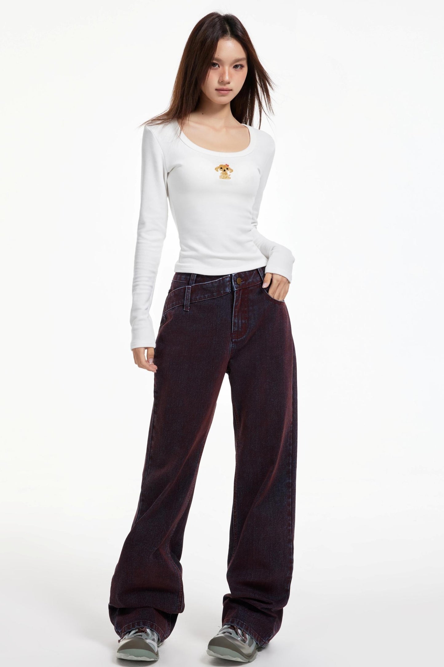 Slimming Square Neck Long Sleeve T-shirt