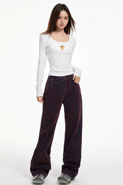 Slimming Square Neck Long Sleeve T-shirt