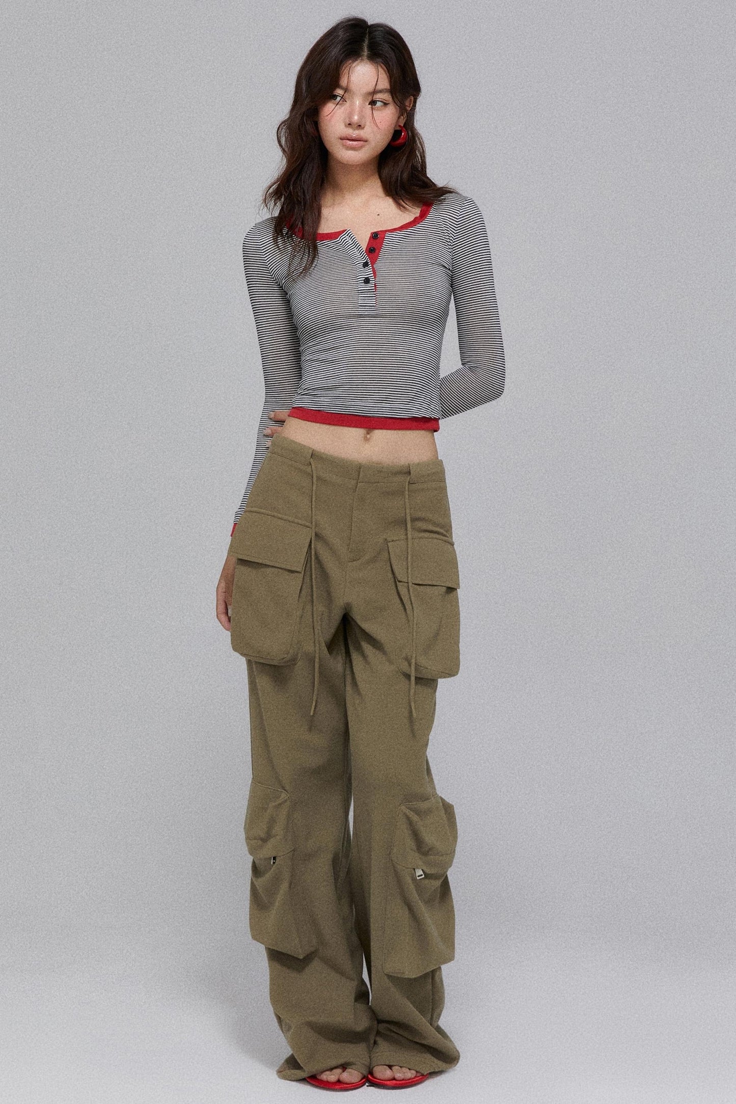 Cropped Stripe Henley Shirt