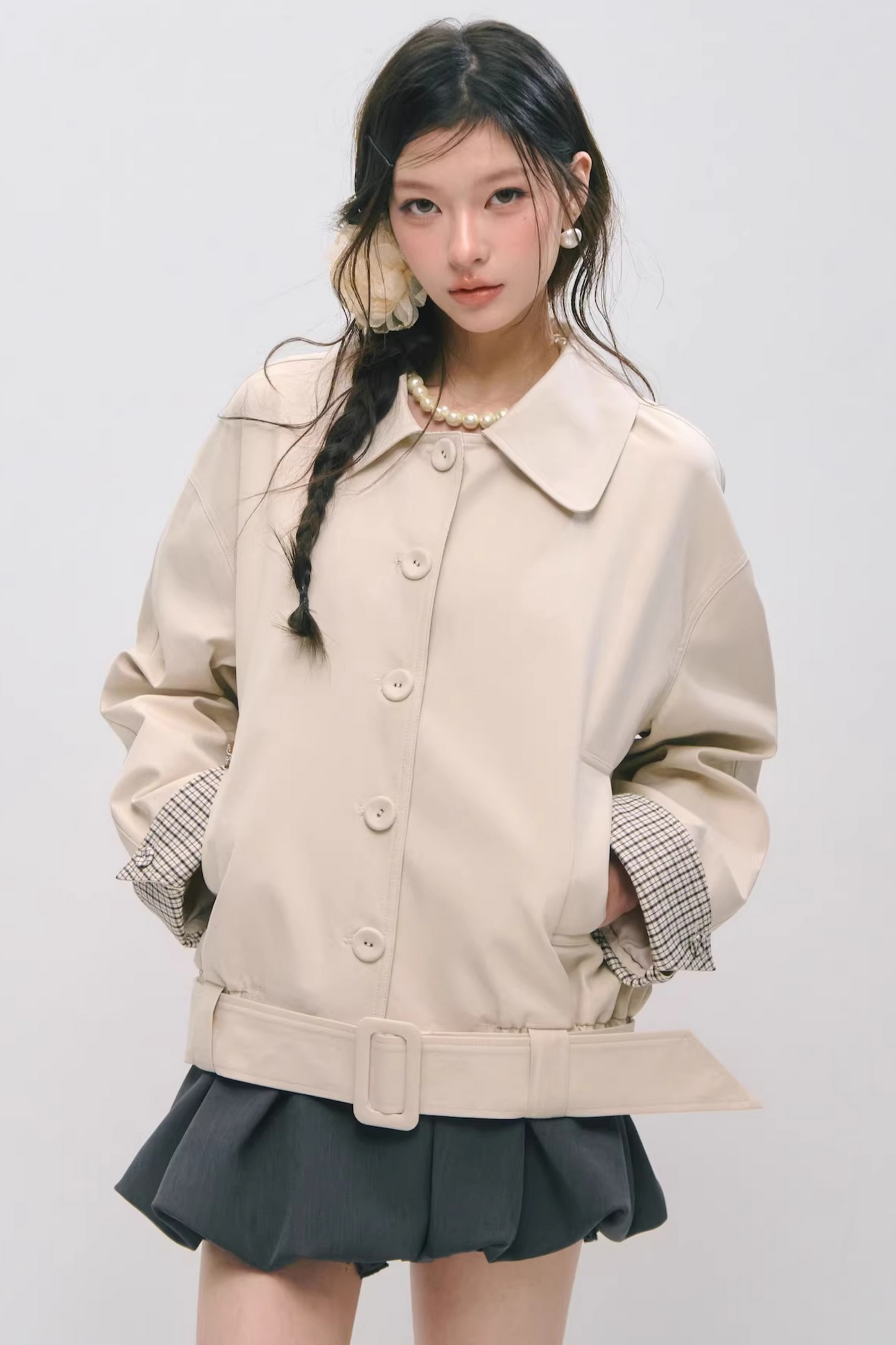 Jacke mit Karomuster, Patchwork, Revers und Knöpfen