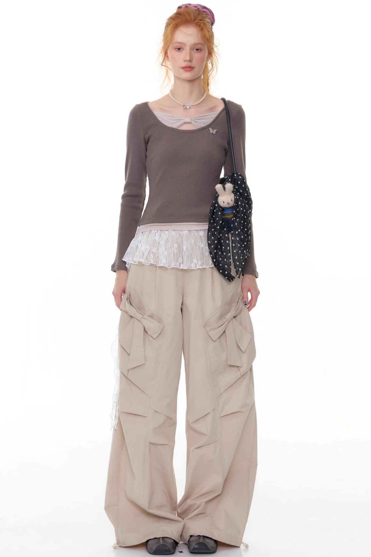 Fake Two Bow Long sleeve T-shirt