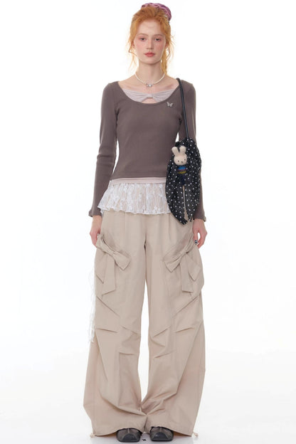 Fake Two Bow Long sleeve T-shirt