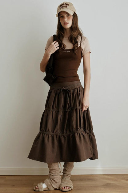 Sunset Suede Spliced Belt Umbrella Skirt