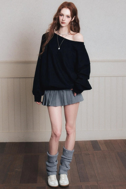 Romantic Cotton Slanted Shoulder Sweatshirt