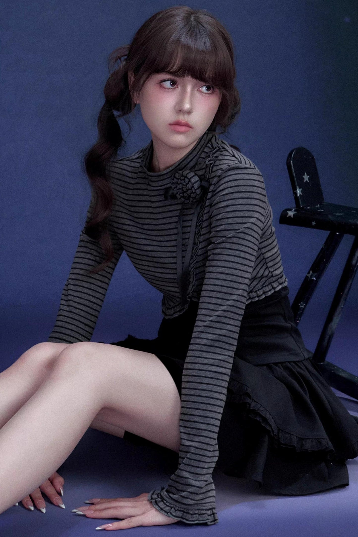 Rose Brooch Striped Top