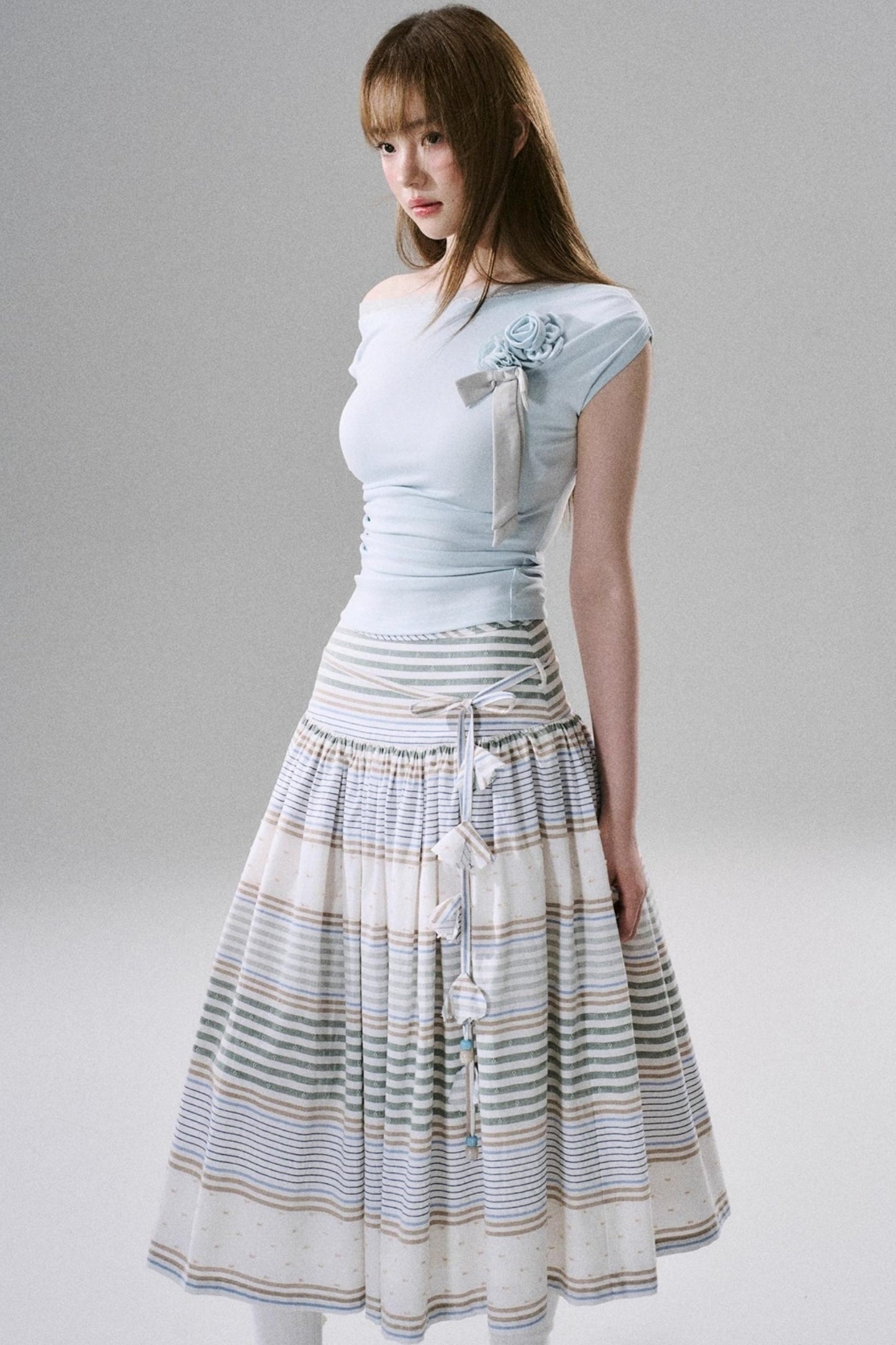 Soft Floral Belted Summer Skirt