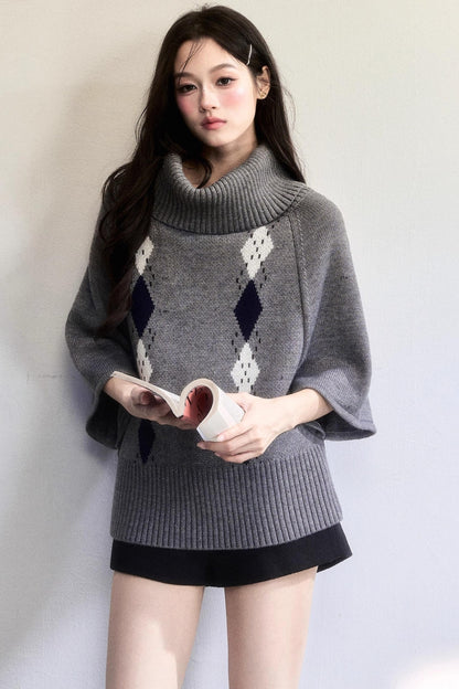 Retro Diamond Wool Knit Sweater