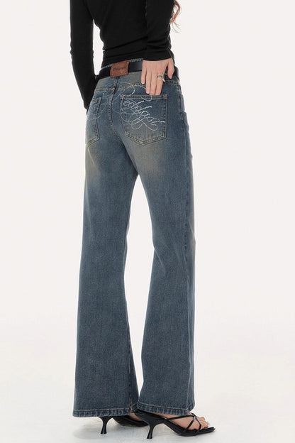 Retro V-Shaped High-Waisted Slim Jeans