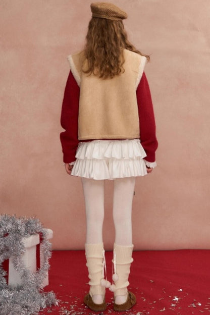 Buttoned Lamb Wool Reversible Vest