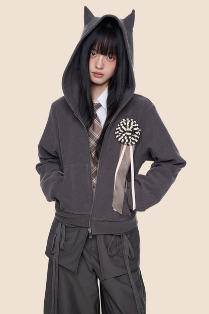 Devil Horn Short Hoodie Sweatshirt