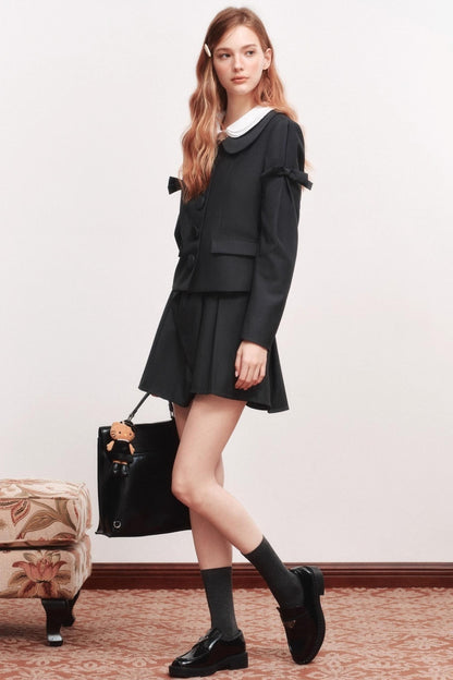 Bow Wool Long Sleeve Trench Coat