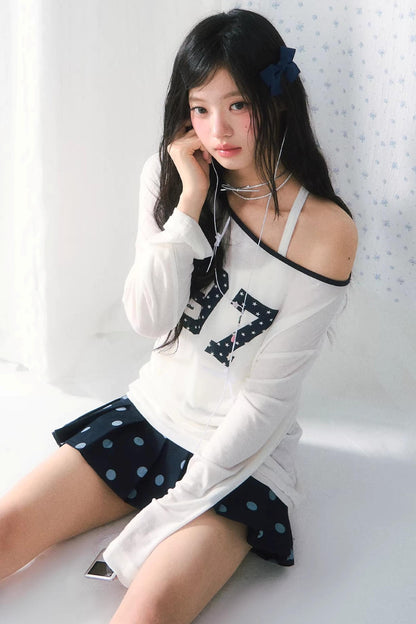 Off-Shoulder Digital Print T-Shirt