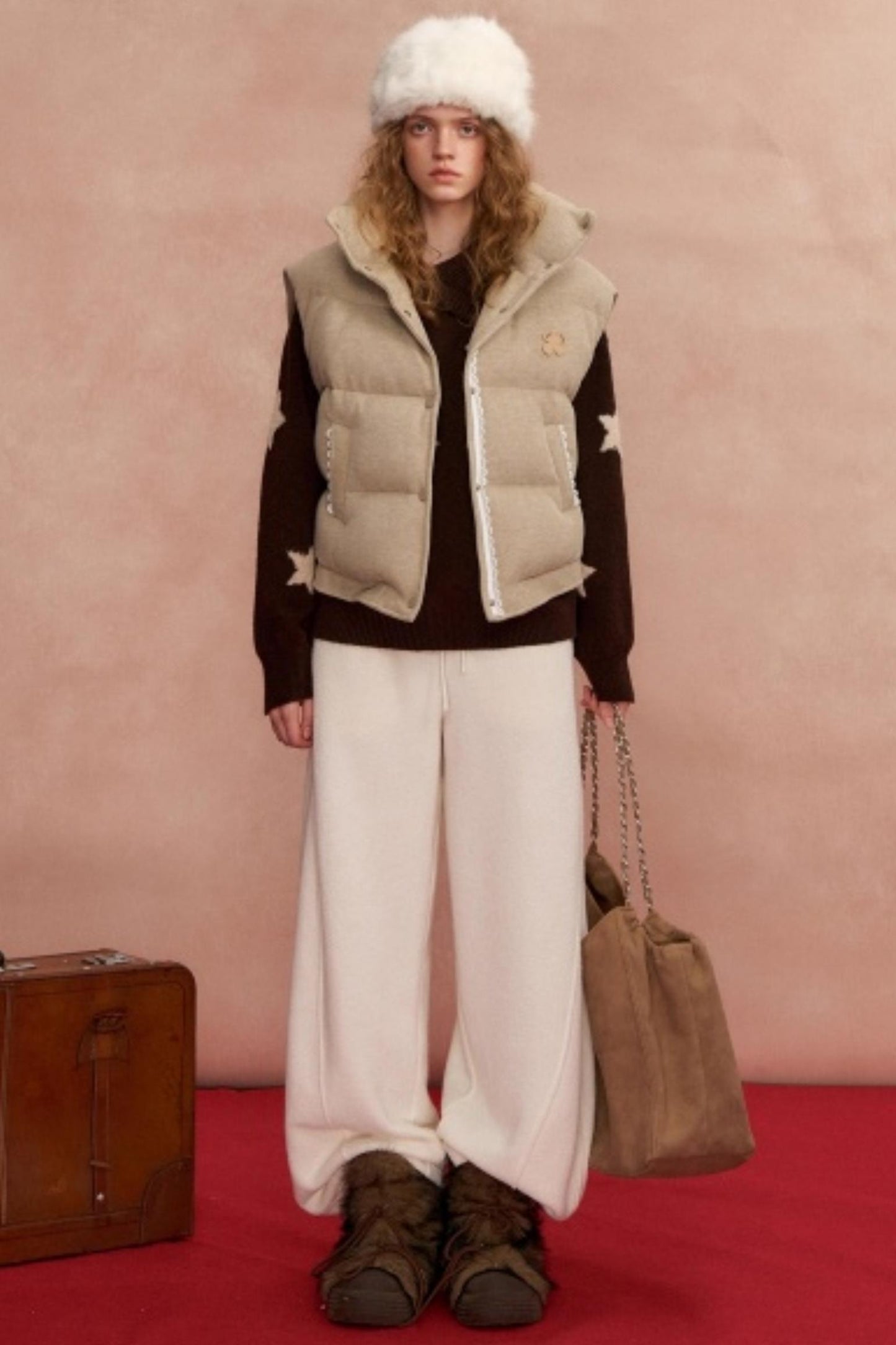 Lace Patchwork Stand Collar Puffer Vest