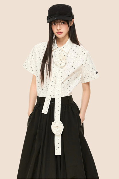 Polka Dot Flutter Sleeve Blouse