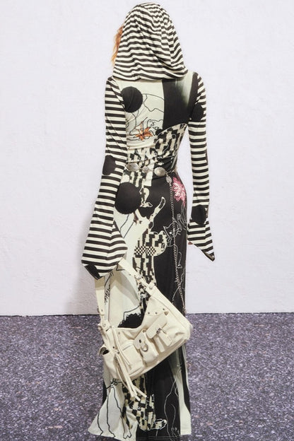 Hand-Painted Slim Fit Hooded Dress