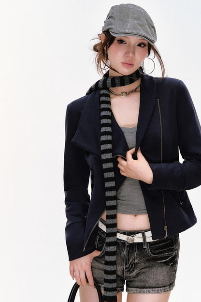 Lapel Diagonal Placket Short Jacket