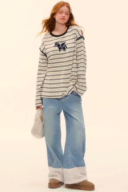 Wool Splicing Fleece-Lined Pants