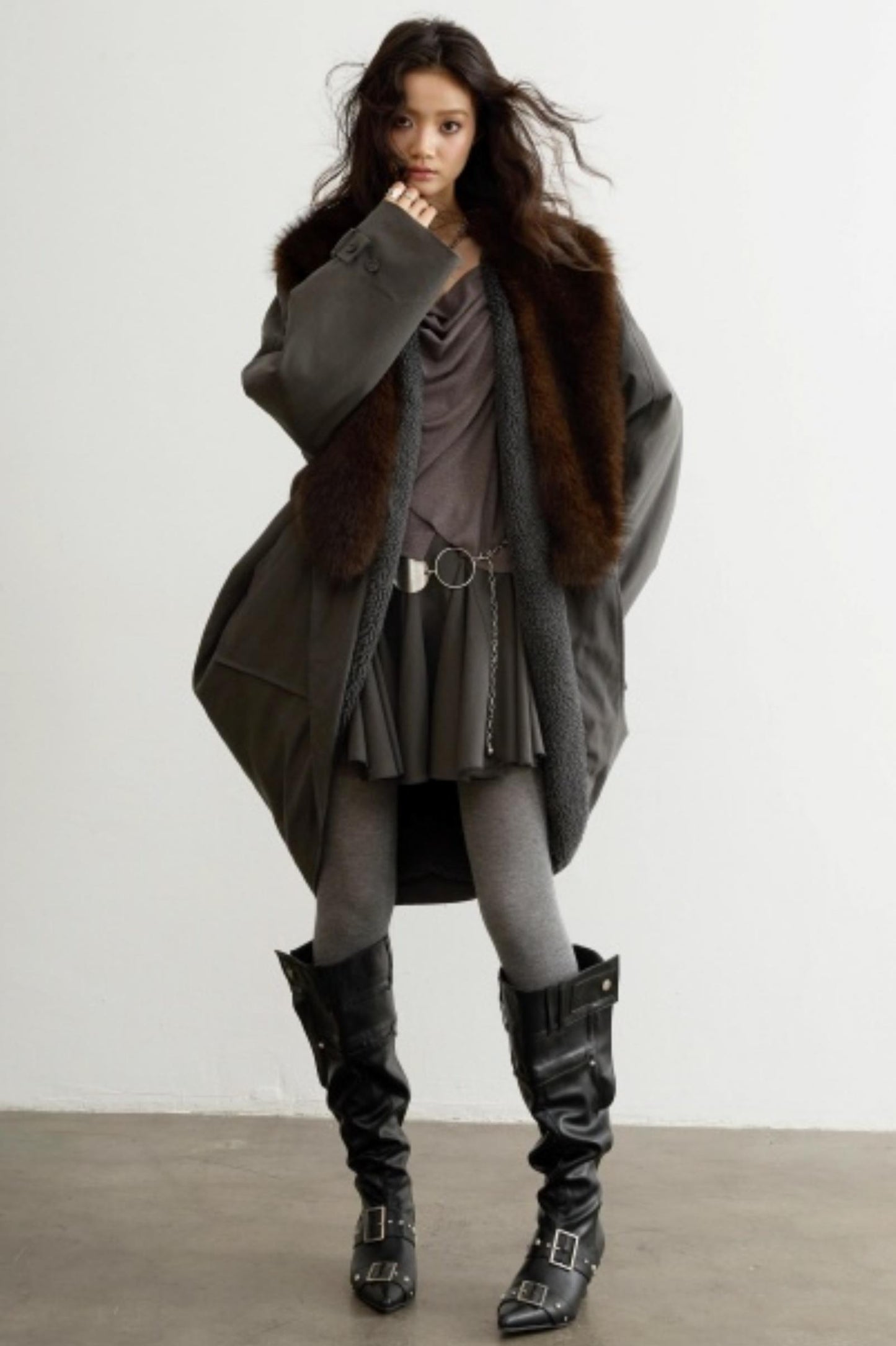 Retro Distressed Fur Collar Jacket Set-Up