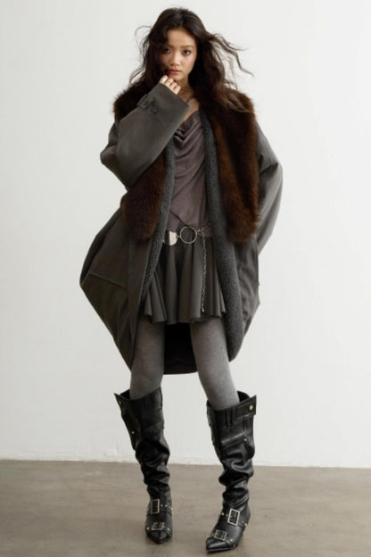 Retro Distressed Fur Collar Jacket Set-Up
