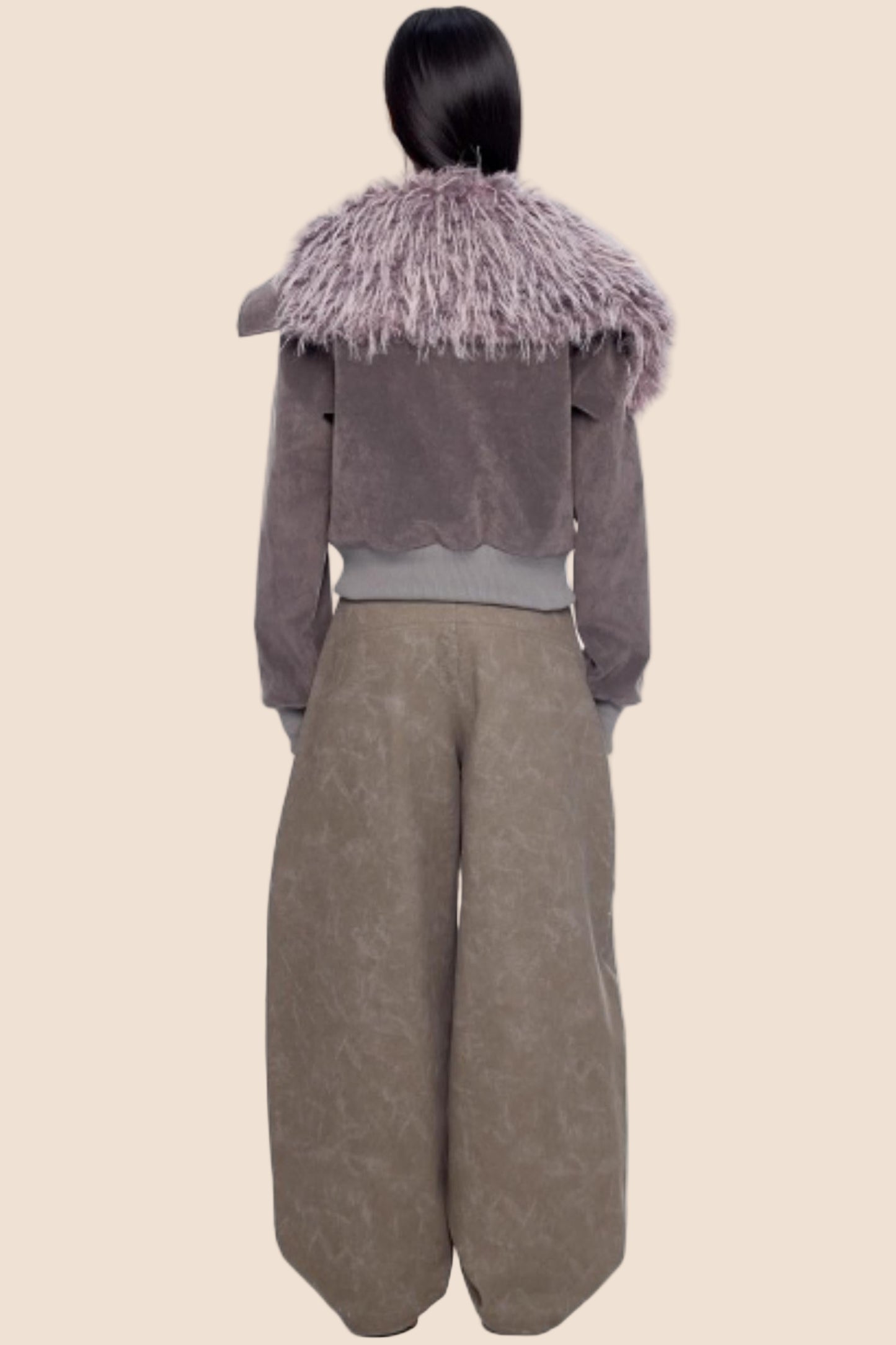 Faux Suede Fur Collar Coat