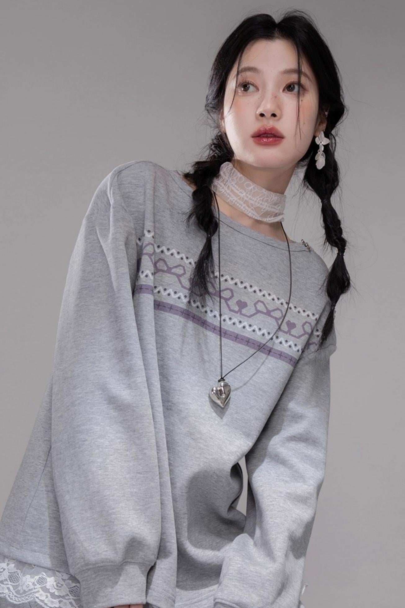 Fair Isle Printed Sweatshirt With Pants Set