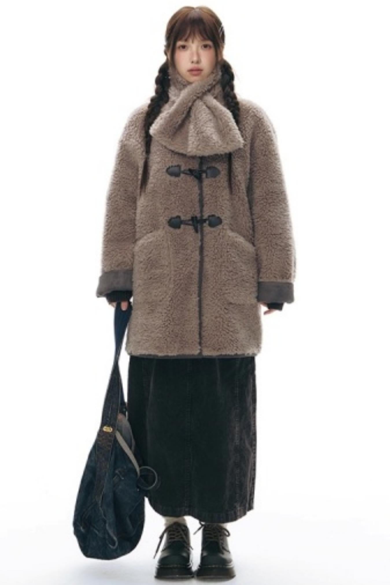 Lamb Wool Horn Button Jacket Set