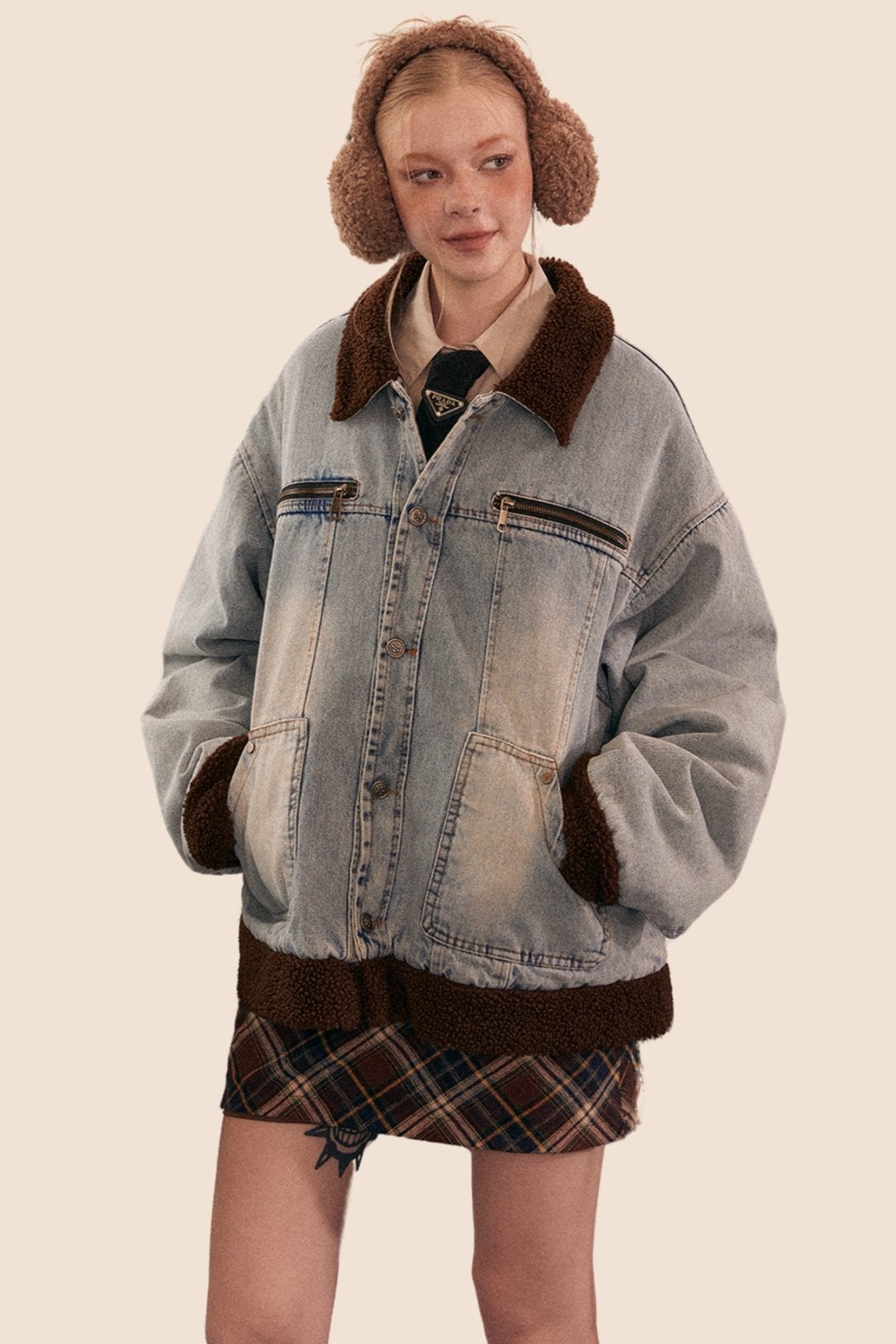 Retro Short Denim Lambswool Jacket