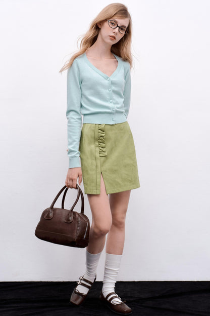 Green Polka Dot Ruffled Hip Skirt