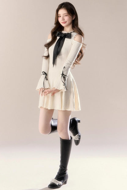 French Knitted Long-Sleeved Dress