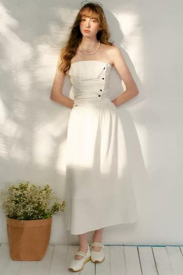 French Strapless Pleated A-Line Dress