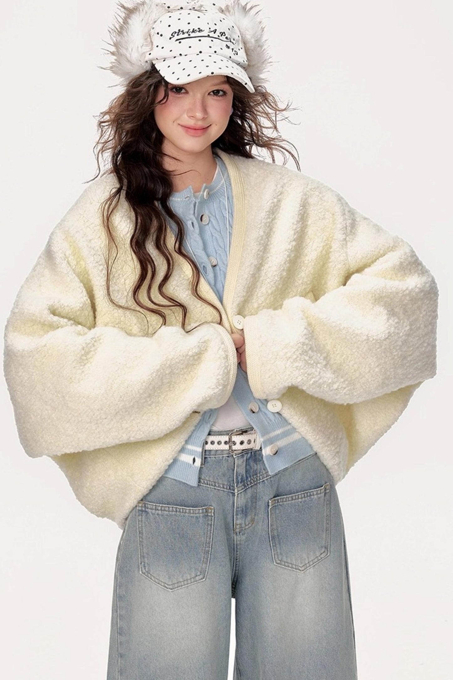 Vintage Lazy V-Neck Hoop Jacket