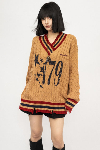 Lazy V-Neck Knitted Top