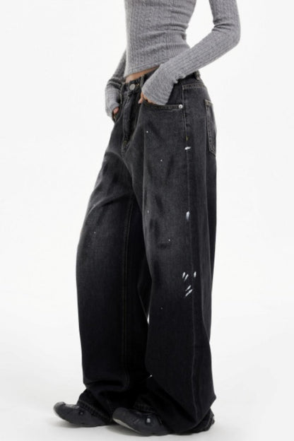 Ink Splash Denim Wide-Leg Pants