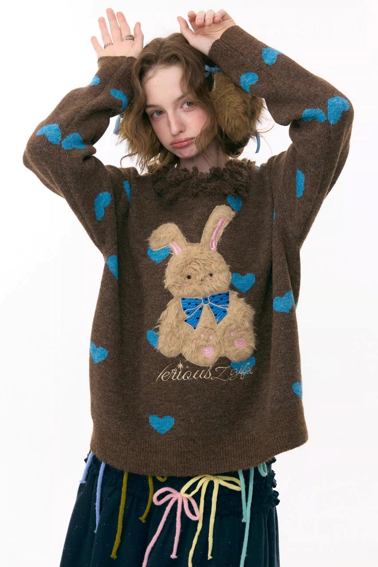 Plush Collar Rabbit Sweater
