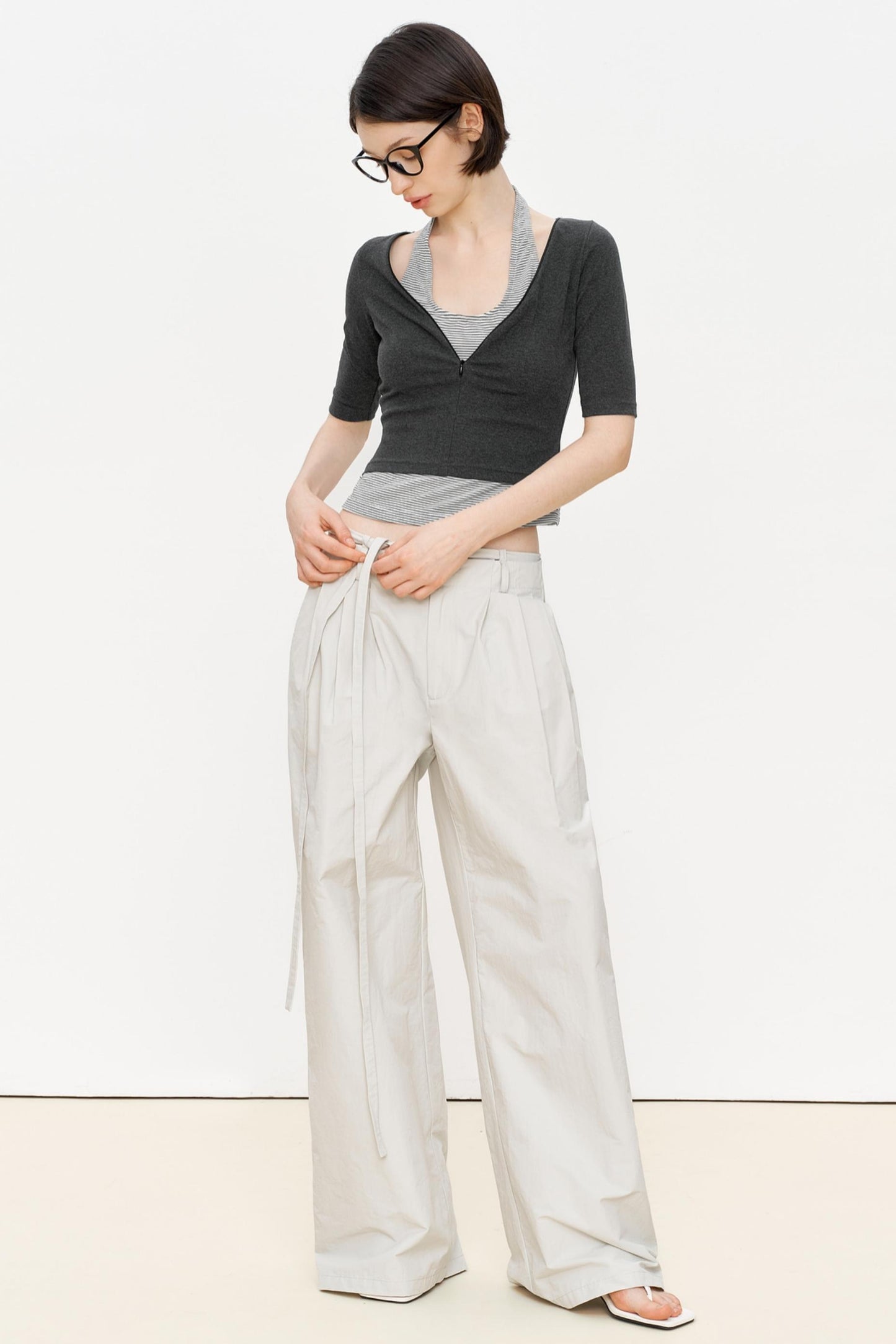 Striped Slim Zipper Tee