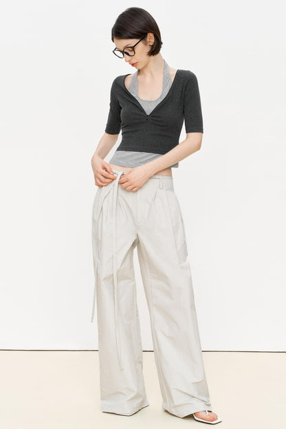 Striped Slim Zipper Tee