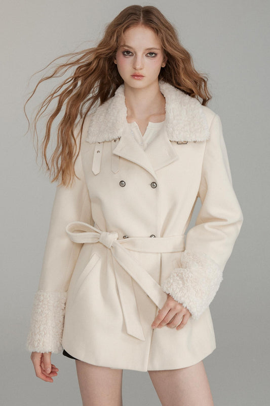 Wool Patchwork Belted Midi Coat