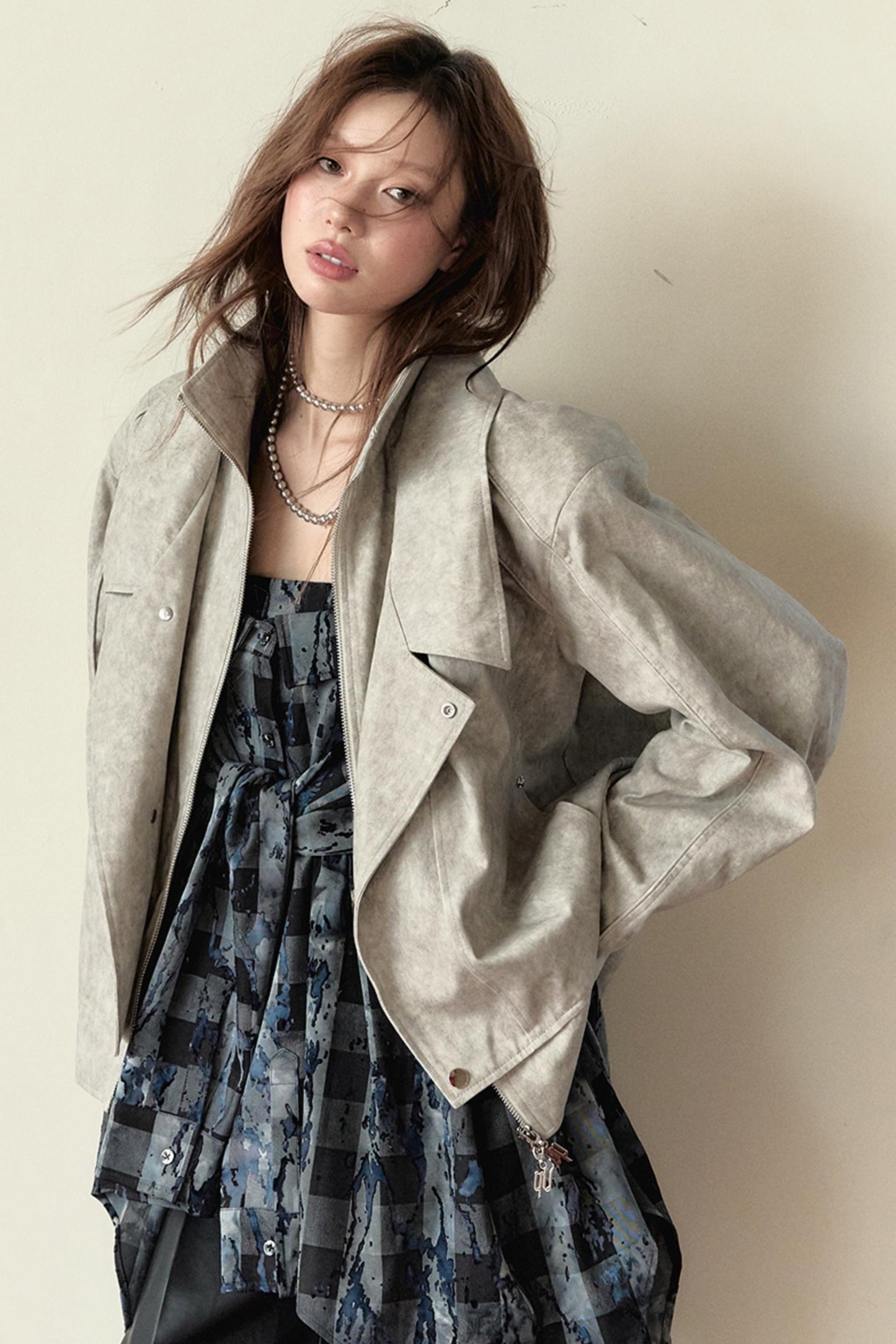 Woven Belt Coat And Lace Vest Set-Up