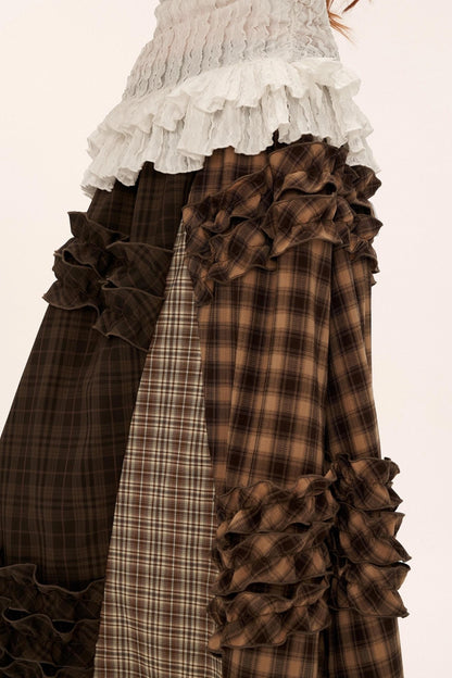 Patchwork Plaid Long Skirt