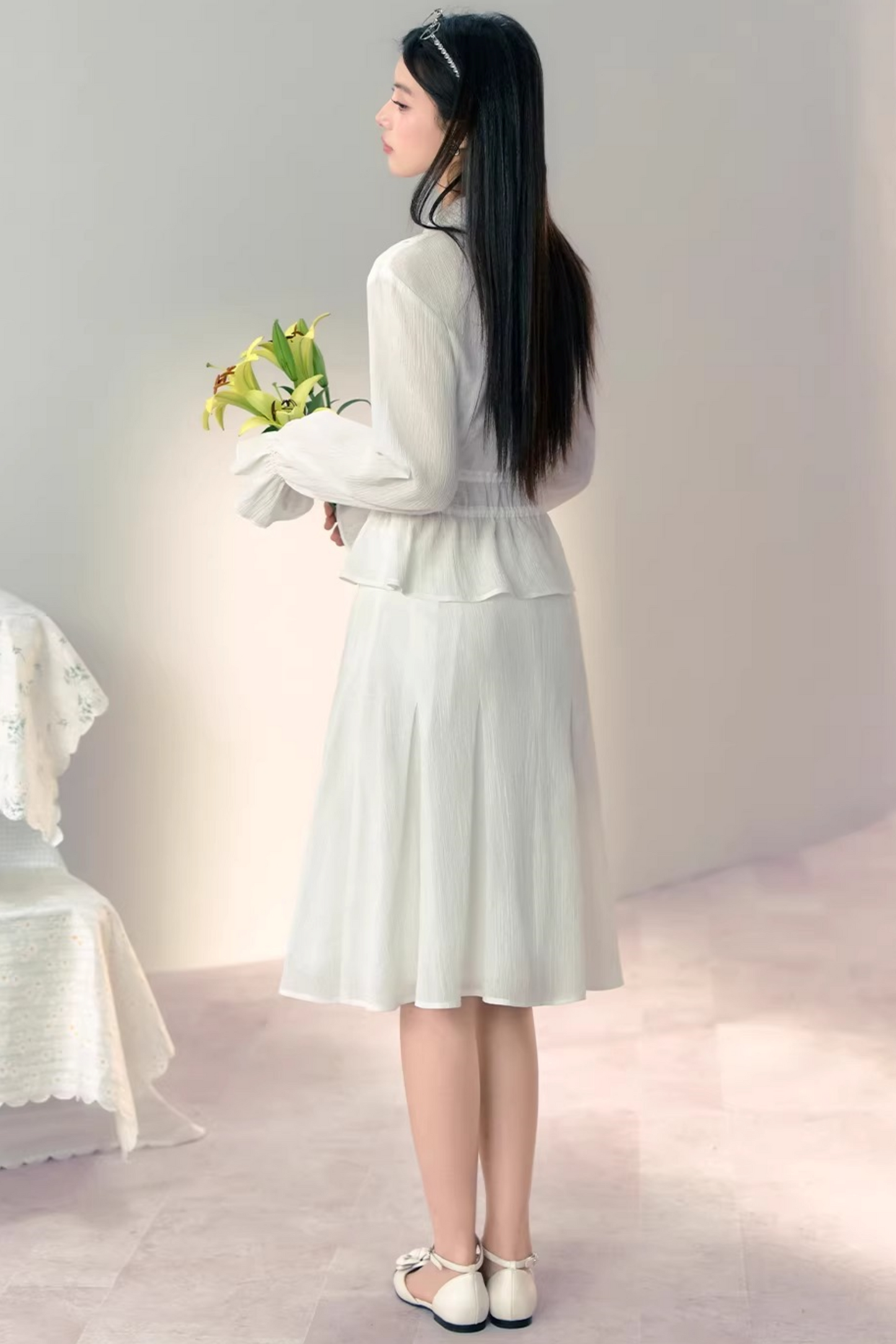 Completo Blusa in Cotone Pieghettato a Mano