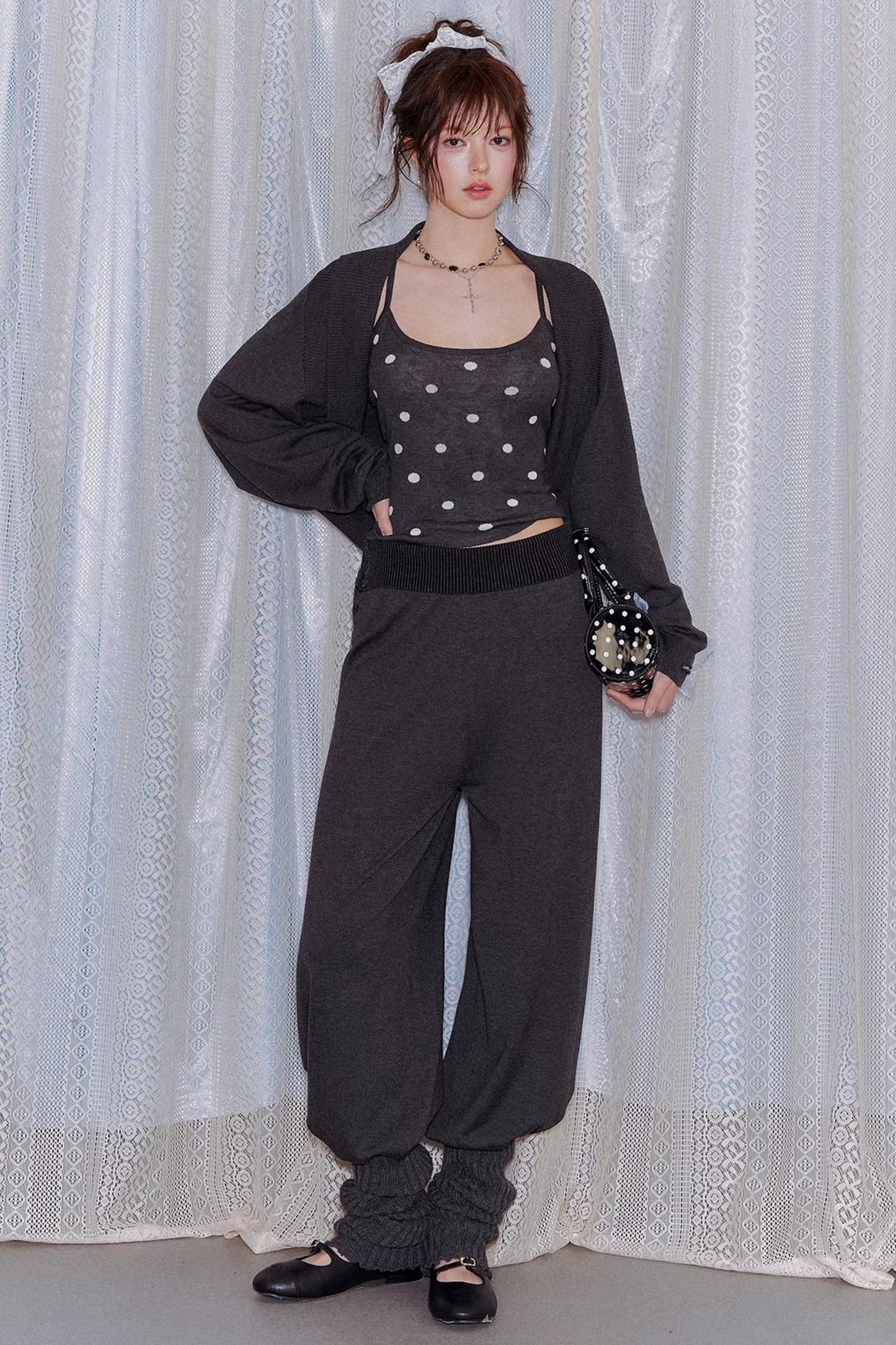 Lyocell Polka Dot Cardigan Camisole Set-Up