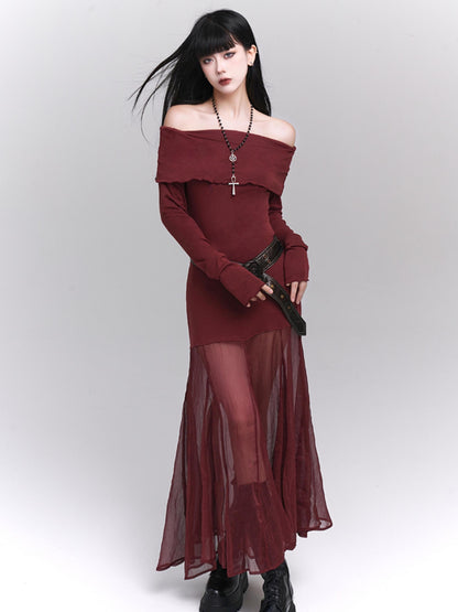 Ghost Girl, rotes One-Shoulder-Kleid, Frühherbst, koreanische Atmosphäre, Geburtstag, High-End-Rock Temperament