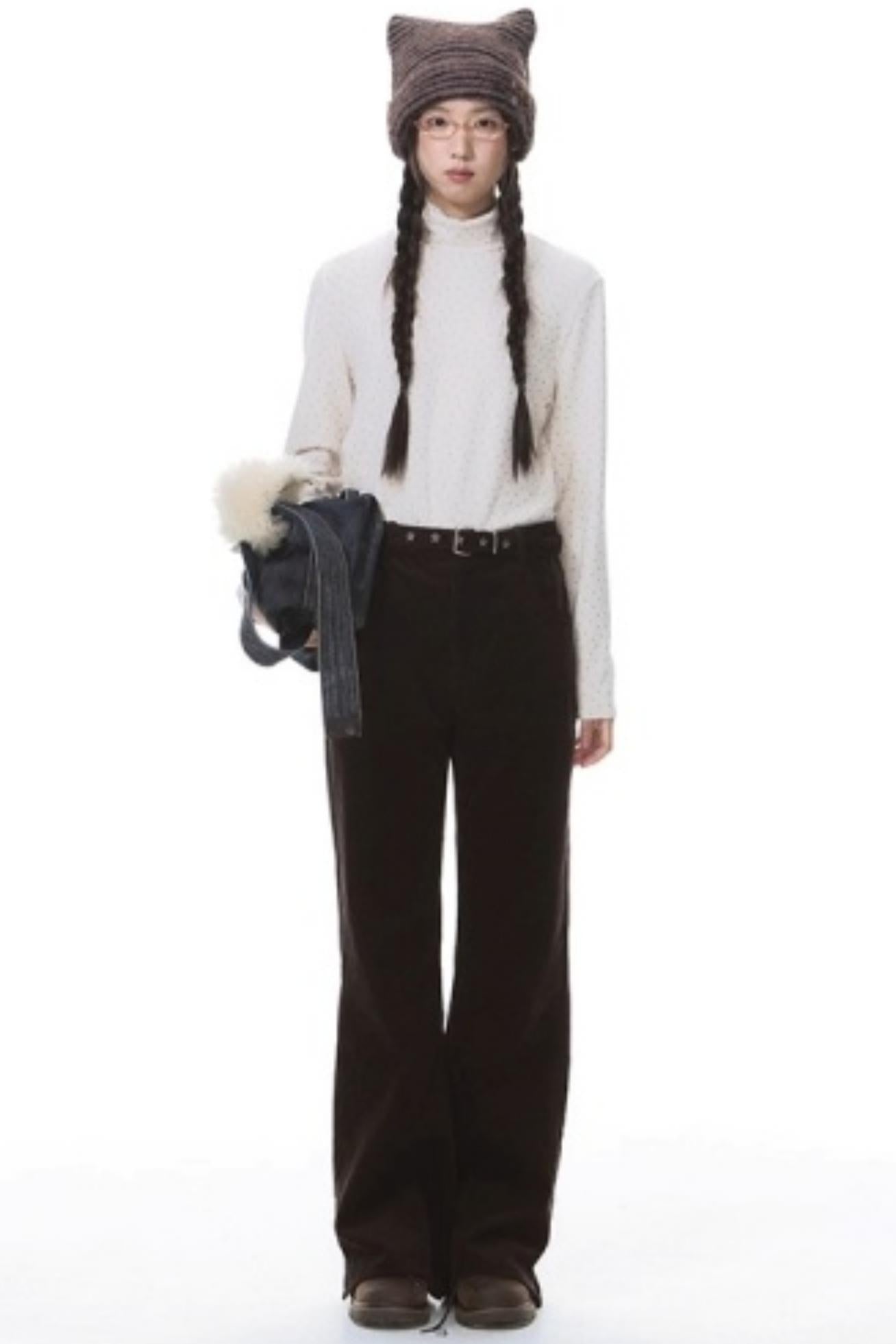 Star Brushed Turtleneck Long-Sleeved Top