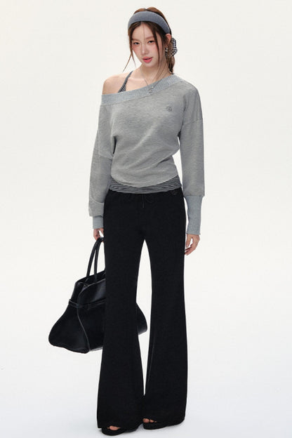 Fashion Oblique Shoulder Tops Set-Up