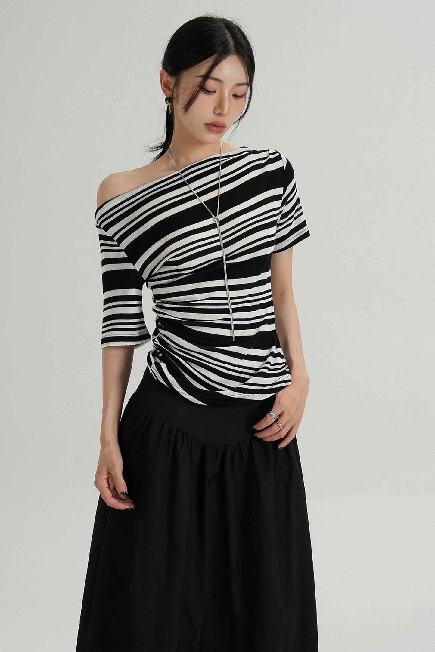 Stripe One-Shoulder Top