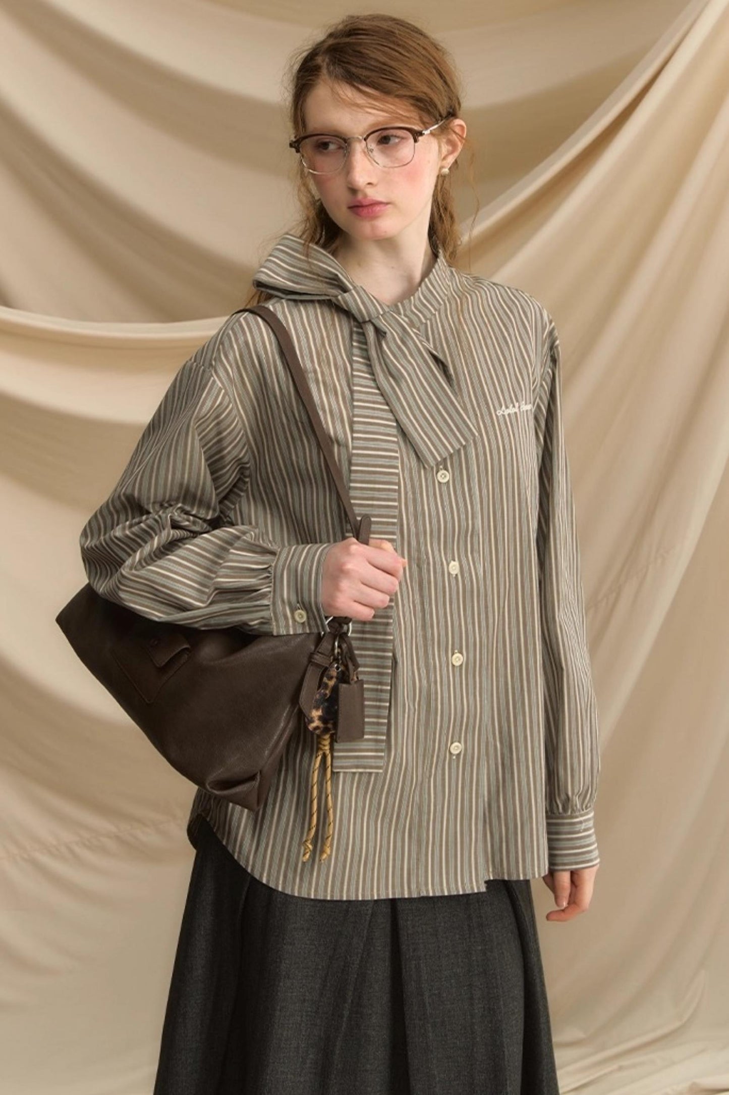 Vintage Bow Strap Striped Shirt